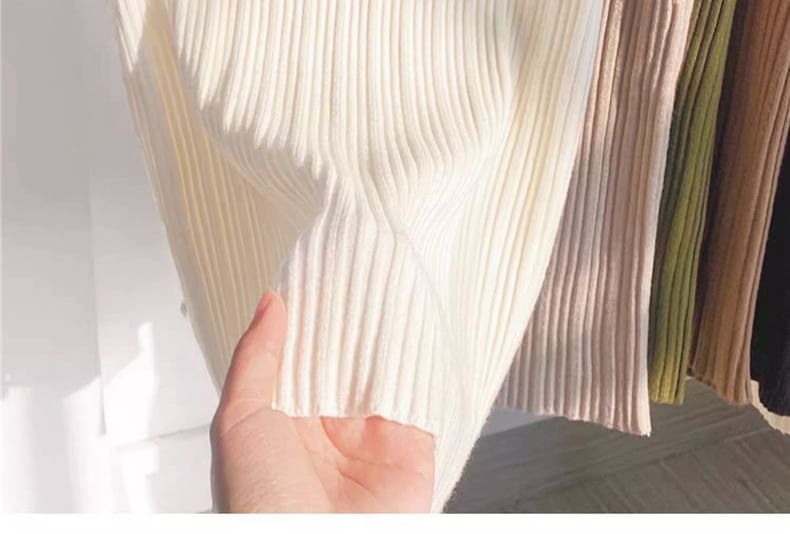 Top Neck Plain Knit Ribbed Crew Tank