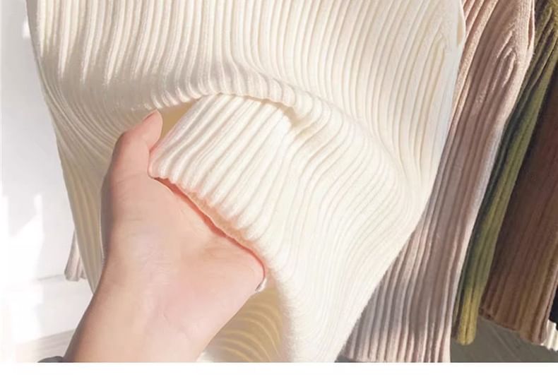 Top Neck Plain Knit Ribbed Crew Tank