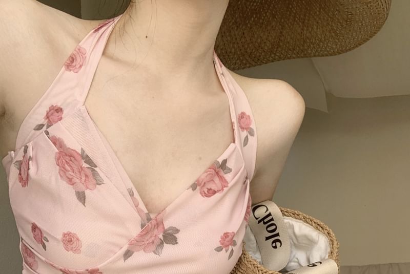 / Print Plain Floral Halter Crop Neck Top Cardigan