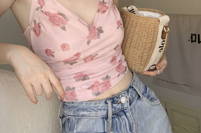 / Print Plain Floral Halter Crop Neck Top Cardigan