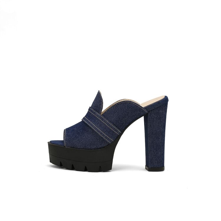 Denim Washed Sandals Heel Chunky