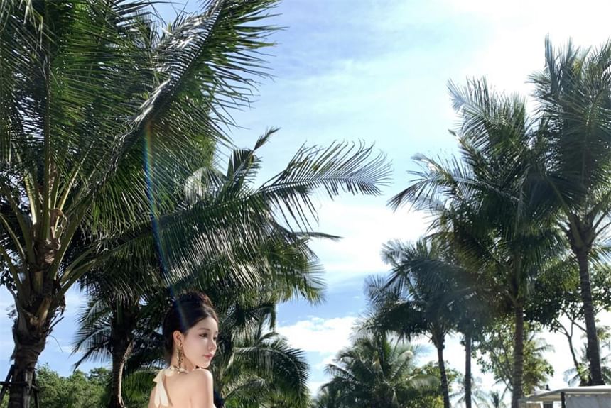 Dress Halter V-Neck Maxi A-Line Plain