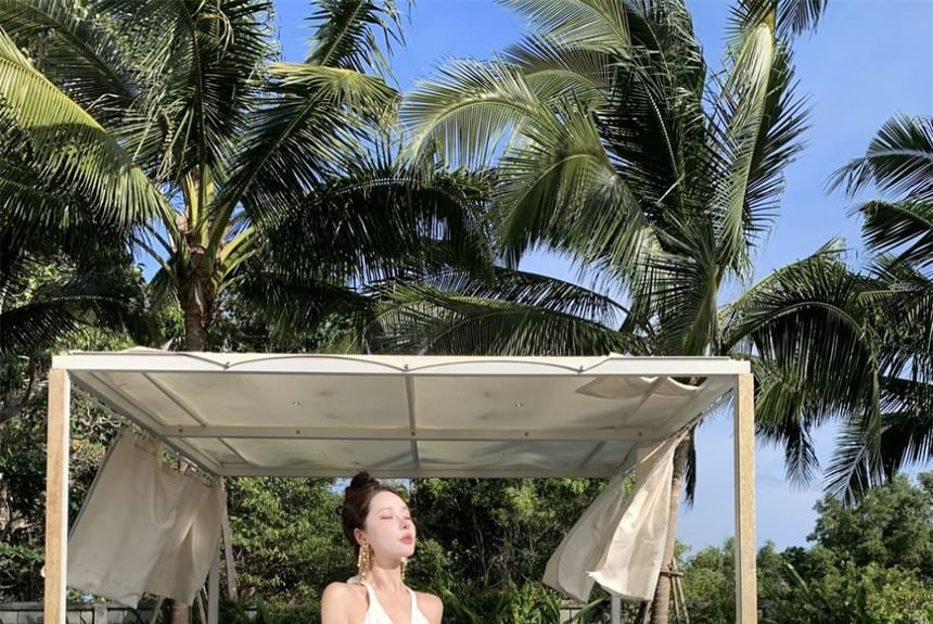 Dress Halter V-Neck Maxi A-Line Plain