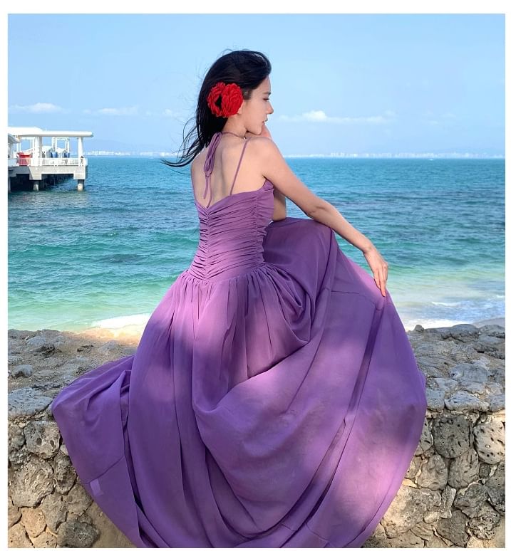 Maxi Dress Spaghetti Plain A-Line Strap Scoop Neck