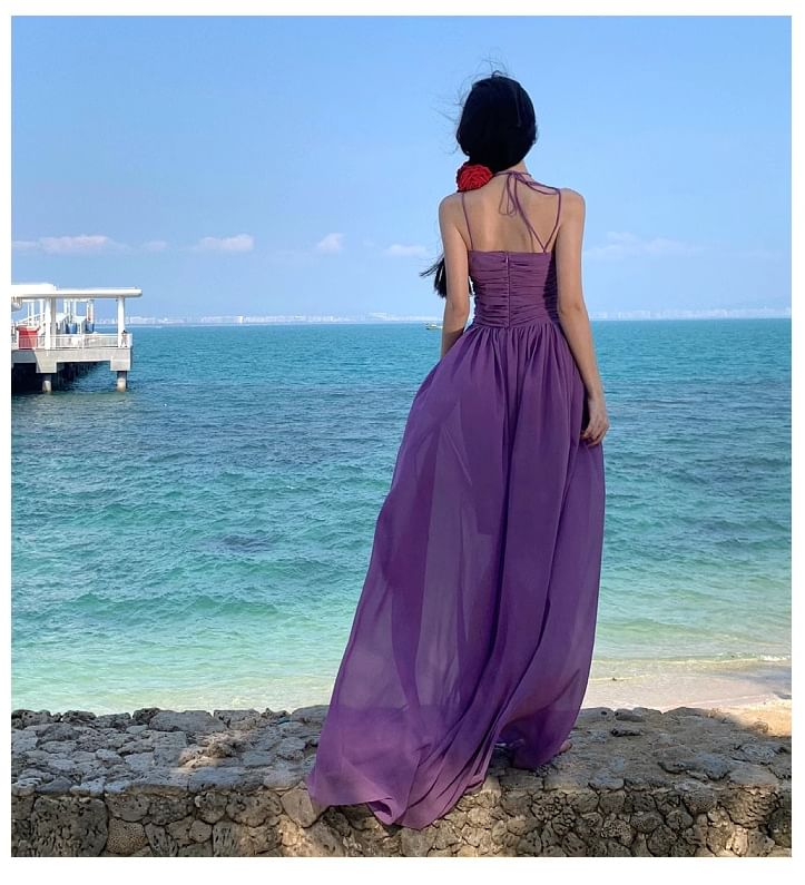 Maxi Dress Spaghetti Plain A-Line Strap Scoop Neck