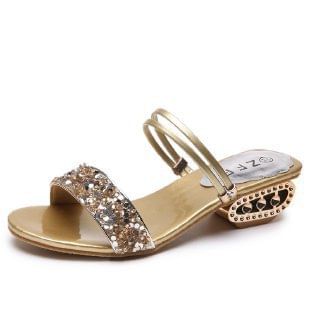 Sequin Heel Low Sandals