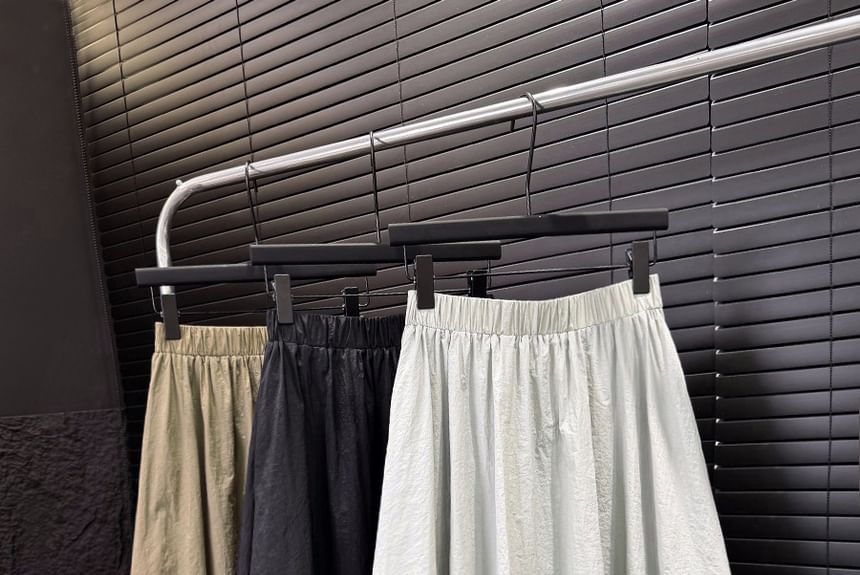 Plain Midi Waist High Skirt A-Line