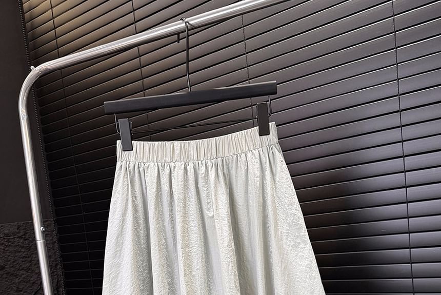 Plain Midi Waist High Skirt A-Line