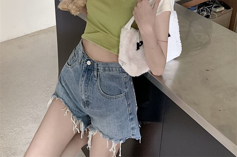 Letter Short-Sleeve Crew Neck T-Shirt Cropped Embroidered