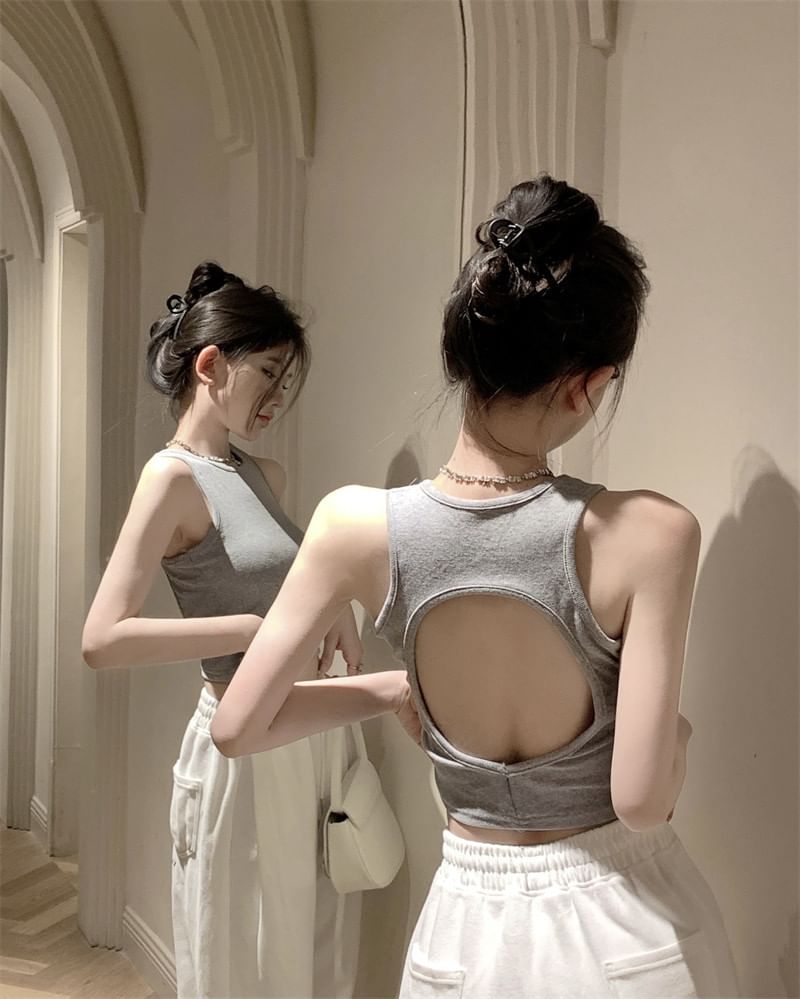 Open Crop Back Plain Tank Top