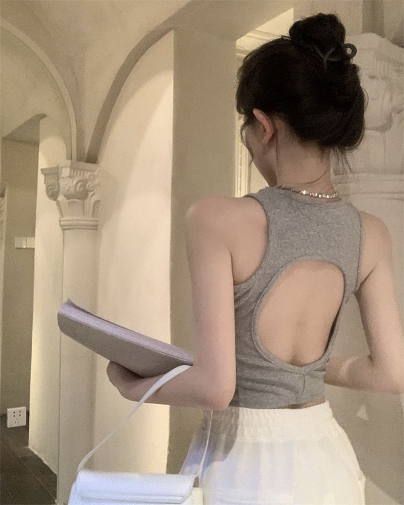 Open Crop Back Plain Tank Top