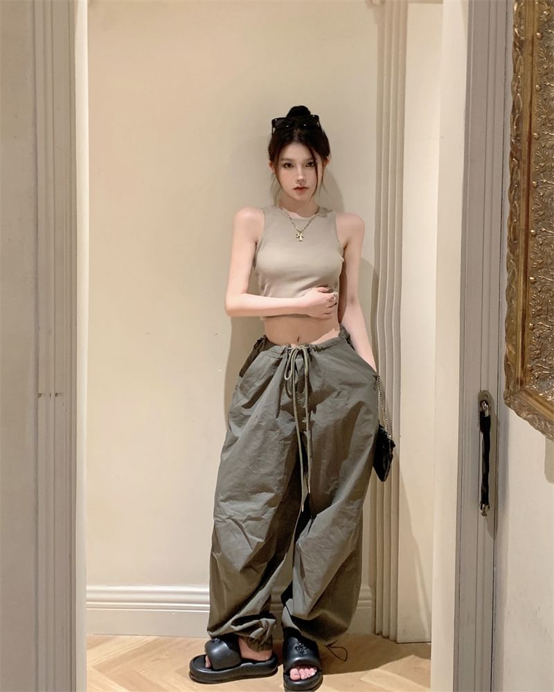 Open Crop Back Plain Tank Top