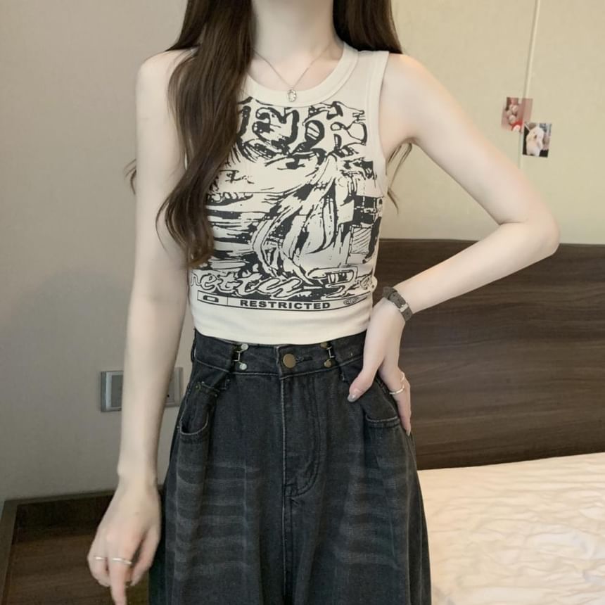 Tank Round Top Crop Graphic Print Neck