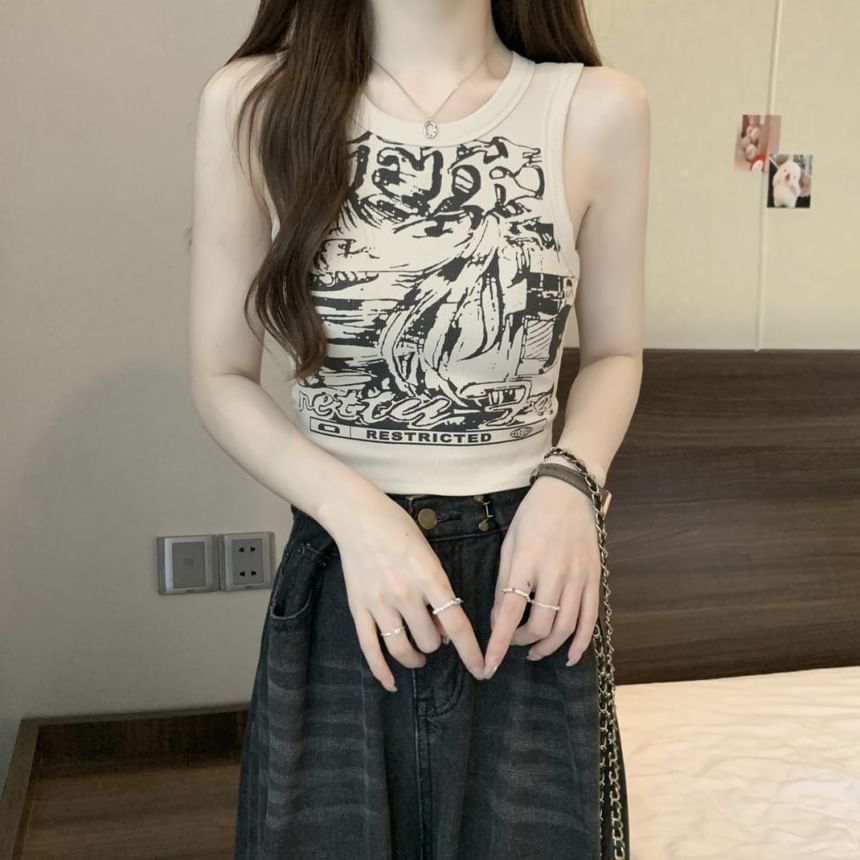 Tank Round Top Crop Graphic Print Neck