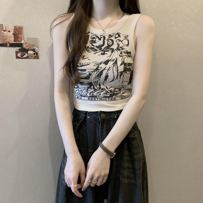 Tank Round Top Crop Graphic Print Neck