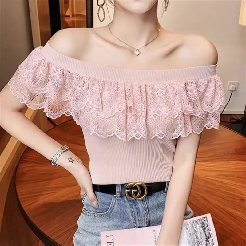 Knit Top Off-Shoulder Lace