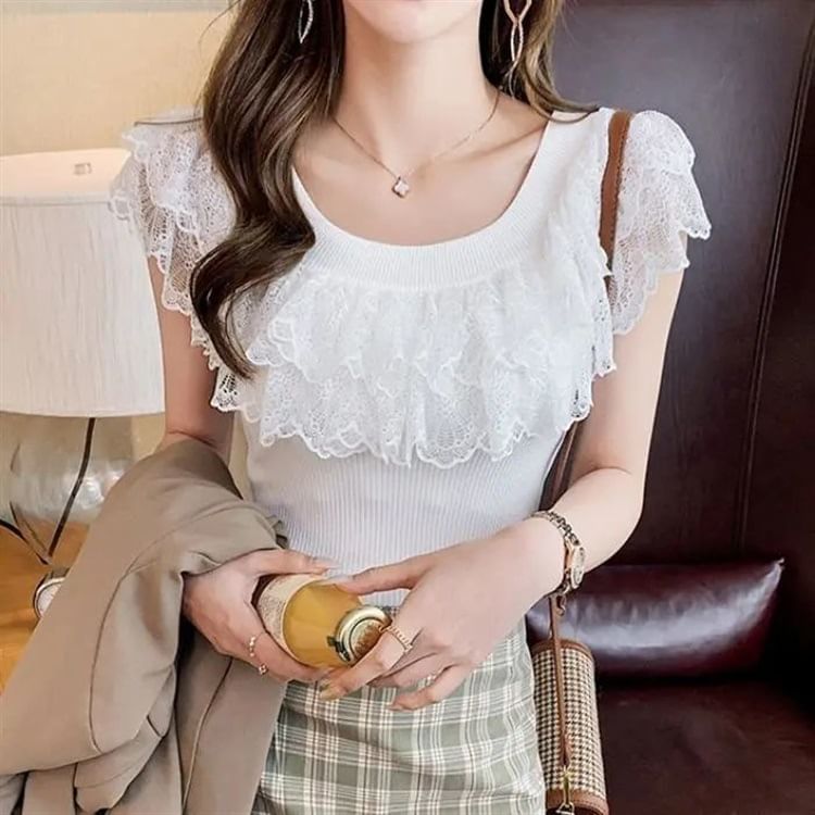 Knit Top Off-Shoulder Lace