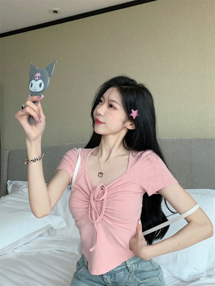 Plain Short-Sleeve T-Shirt Drawstring