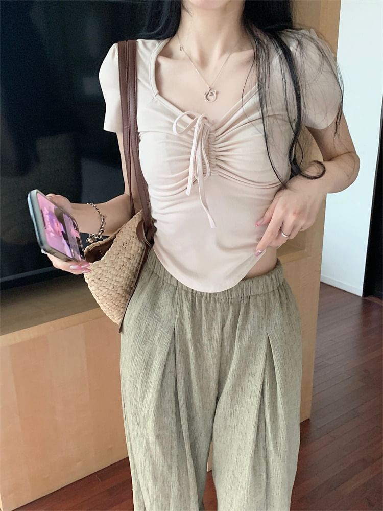 Plain Short-Sleeve T-Shirt Drawstring