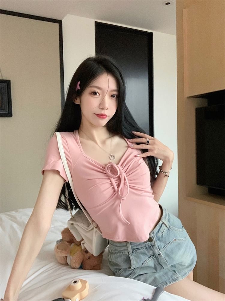 Plain Short-Sleeve T-Shirt Drawstring