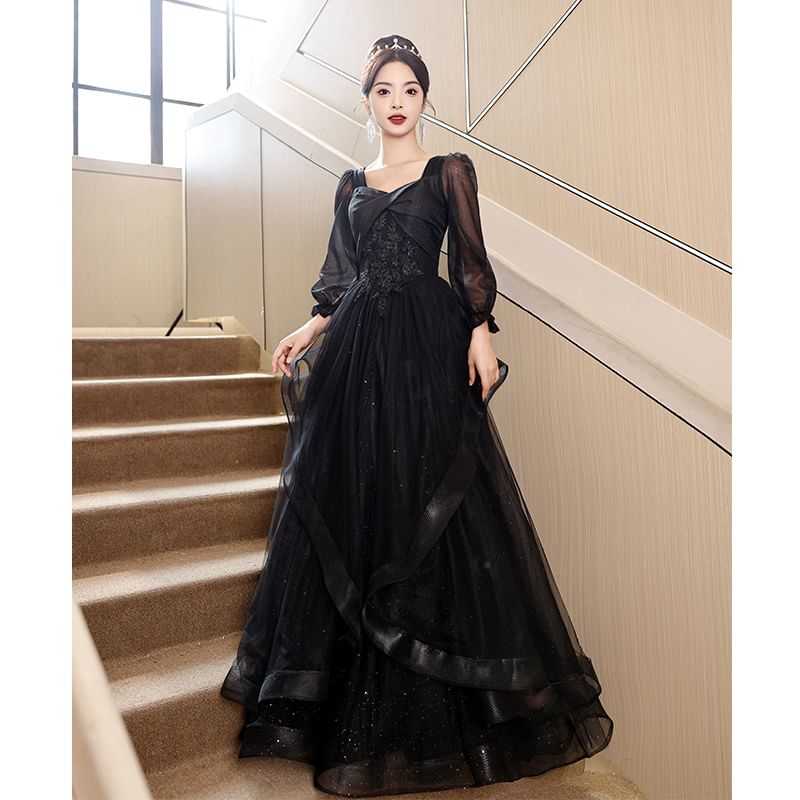 (Various A-Line Mesh Evening Gown Designs)