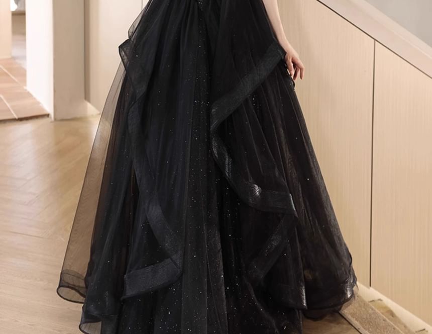 (Various A-Line Mesh Evening Gown Designs)