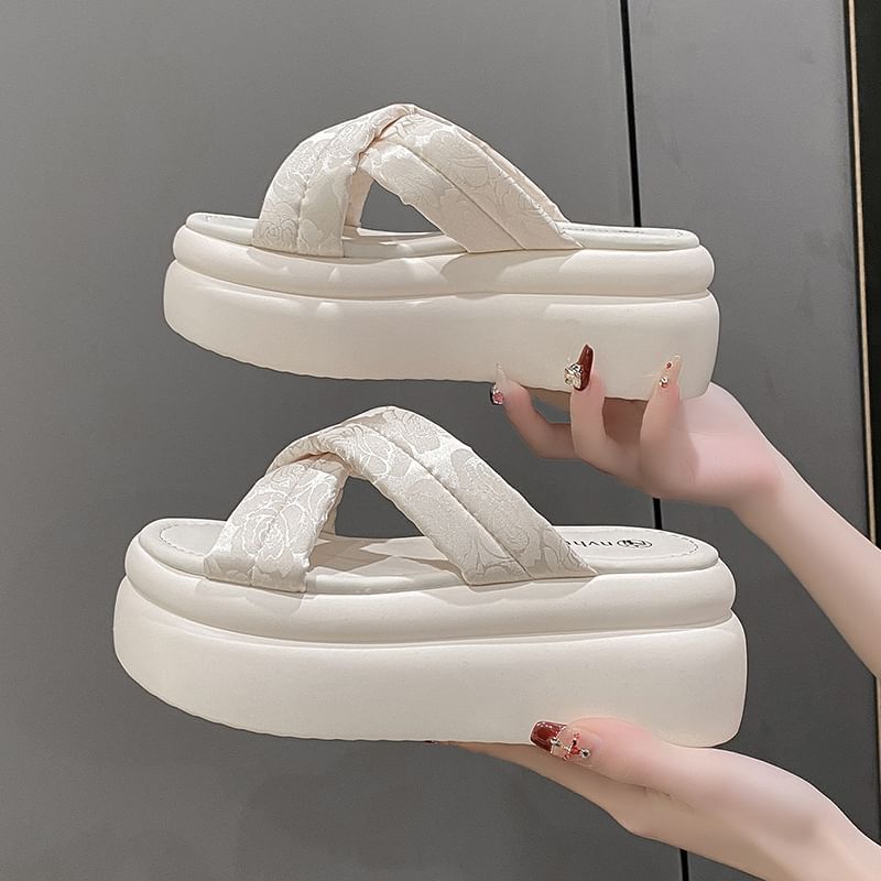Jacquard Platform Slide Sandals Floral