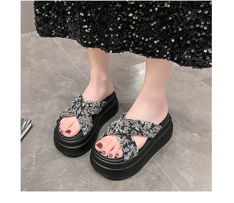 Jacquard Platform Slide Sandals Floral