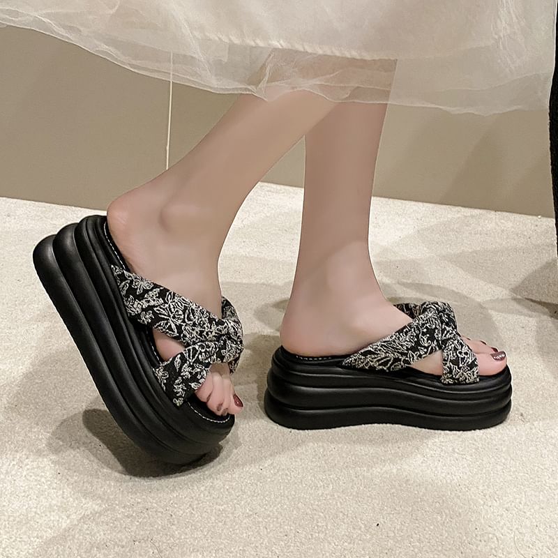 Sandals Slide Floral Platform Patterned