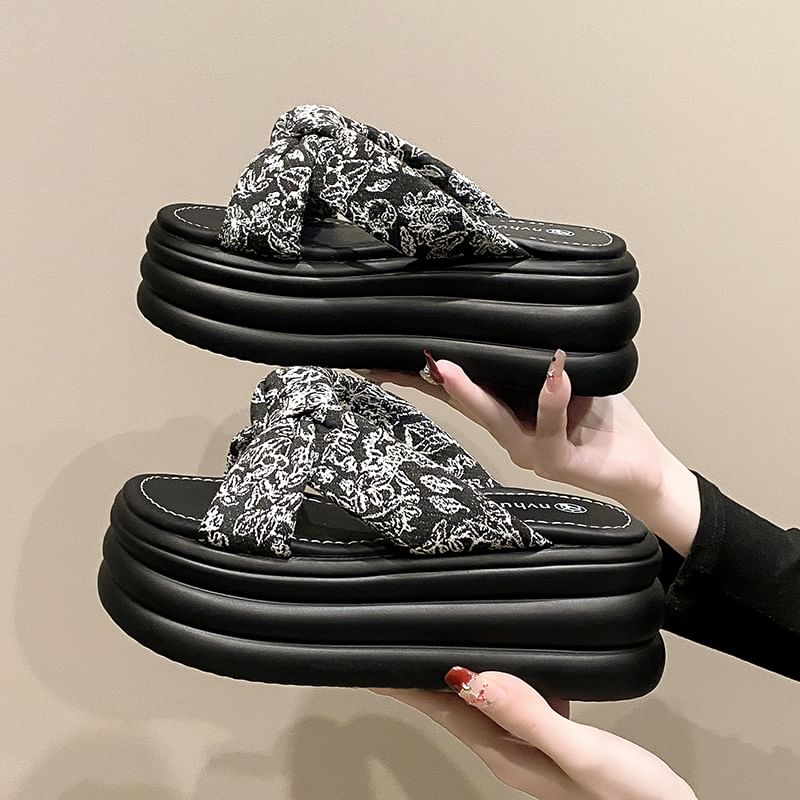 Sandals Slide Floral Platform Patterned