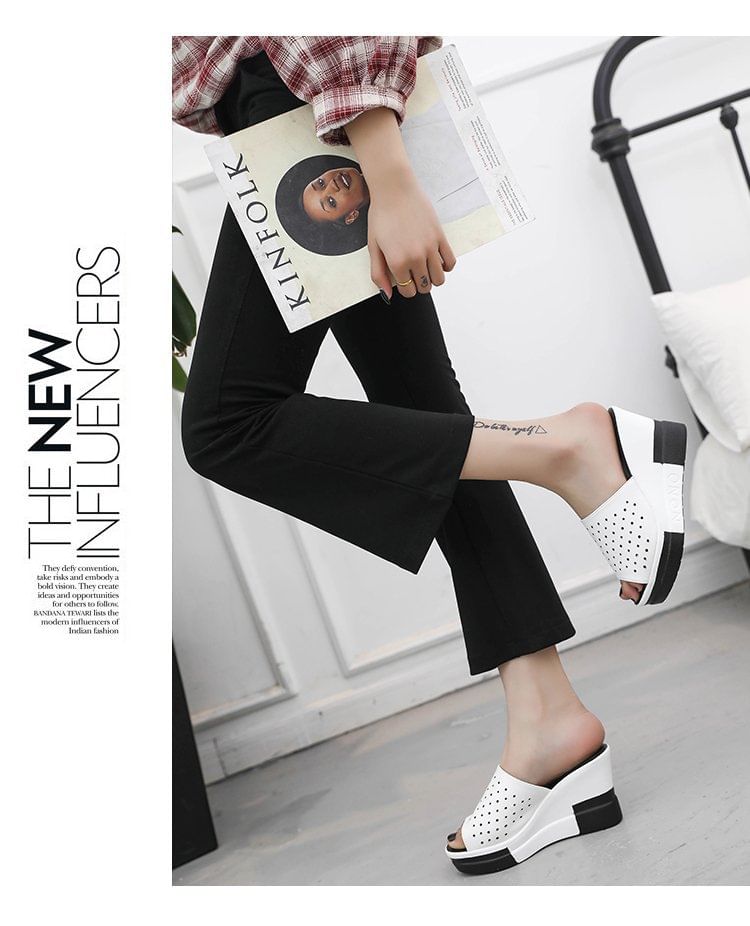 Pointelle Plain Sandals Slide Wedge