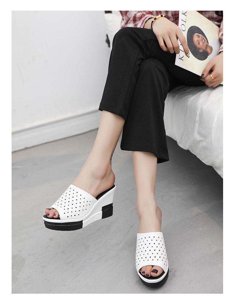 Pointelle Plain Sandals Slide Wedge