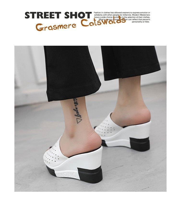Pointelle Plain Sandals Slide Wedge