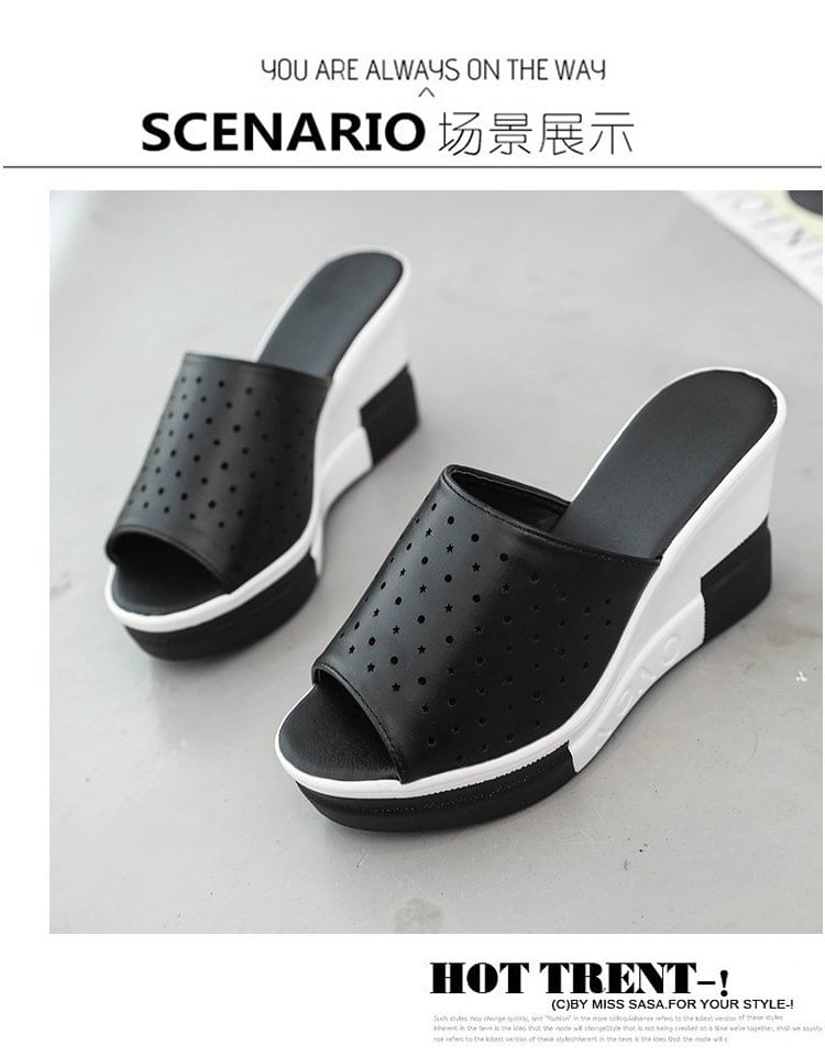 Pointelle Plain Sandals Slide Wedge