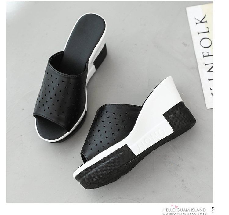 Pointelle Plain Sandals Slide Wedge