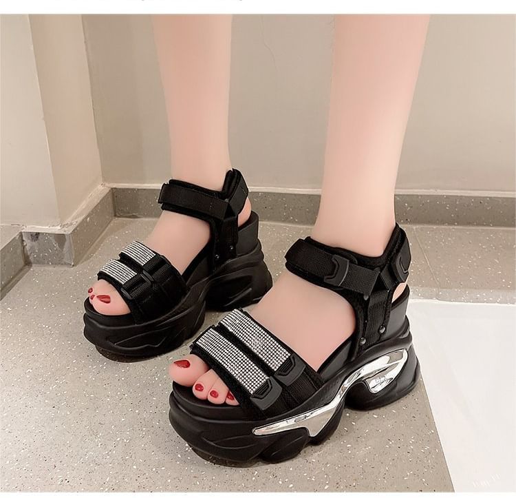 Sandals Platform Rhinestone Wedge