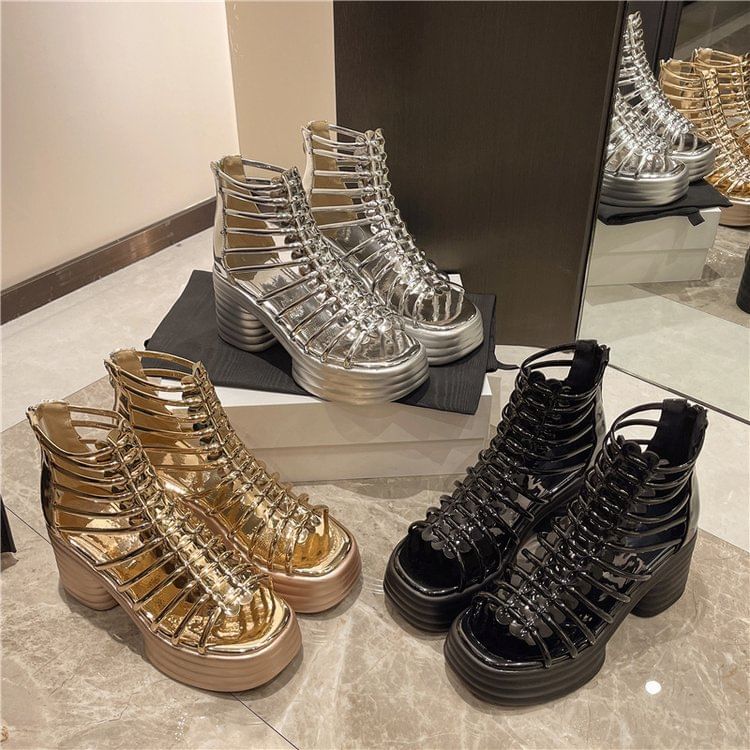 Heel Sandals Block Plain Platform