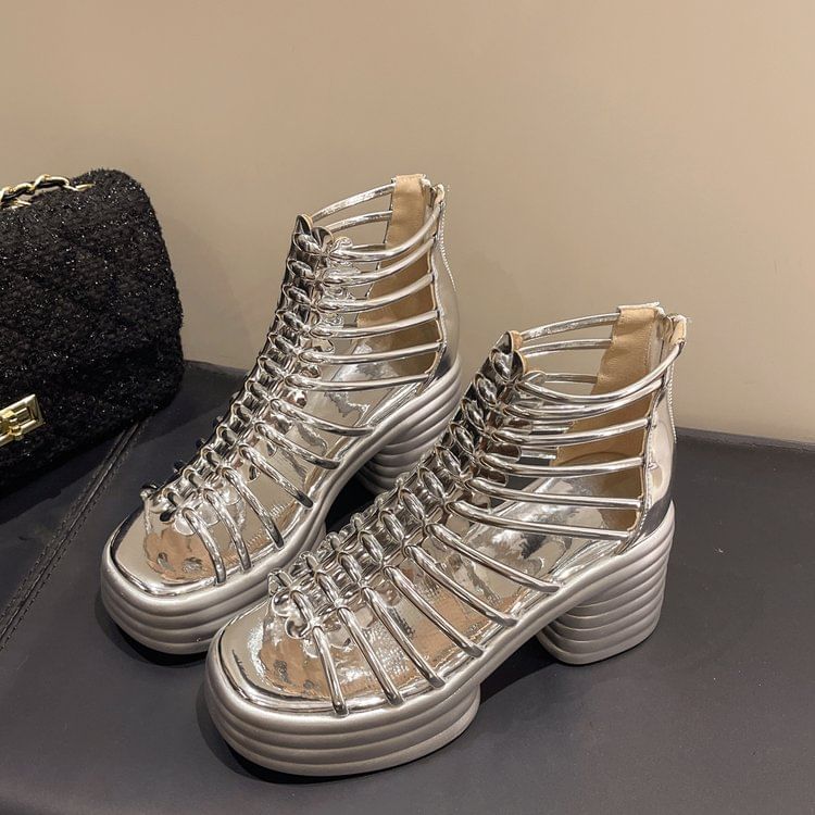 Heel Sandals Block Plain Platform