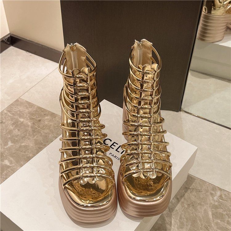 Heel Sandals Block Plain Platform