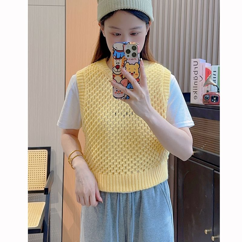 Plain Crew Neck Knit Sweater Vest