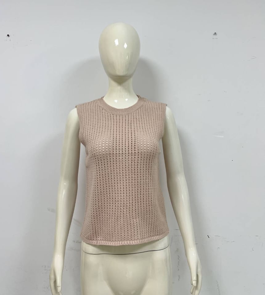 Round Neck Plain Sleeveless Knit Top
