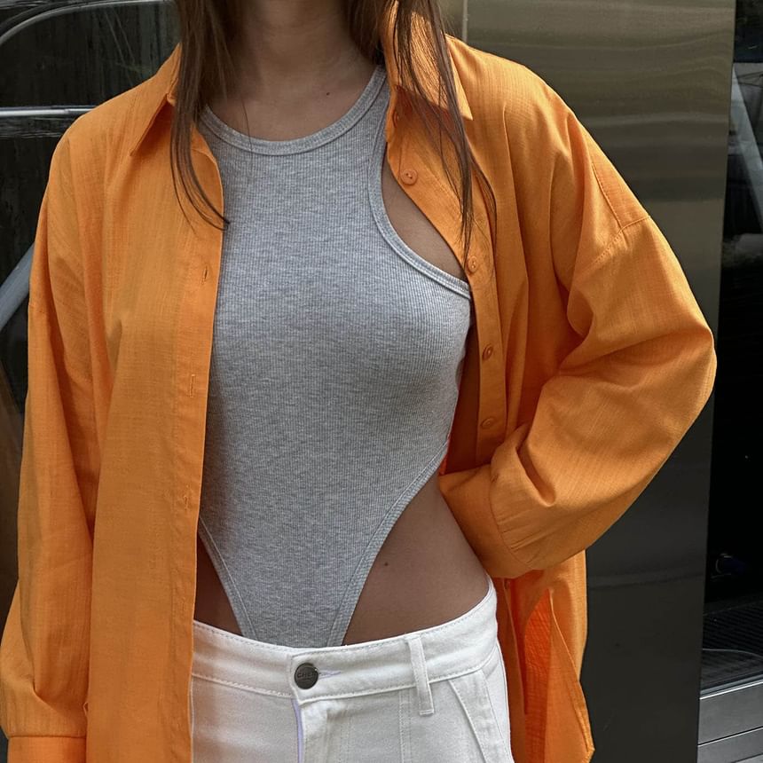 Bodysuit Sleeveless Crew Plain Neck Top