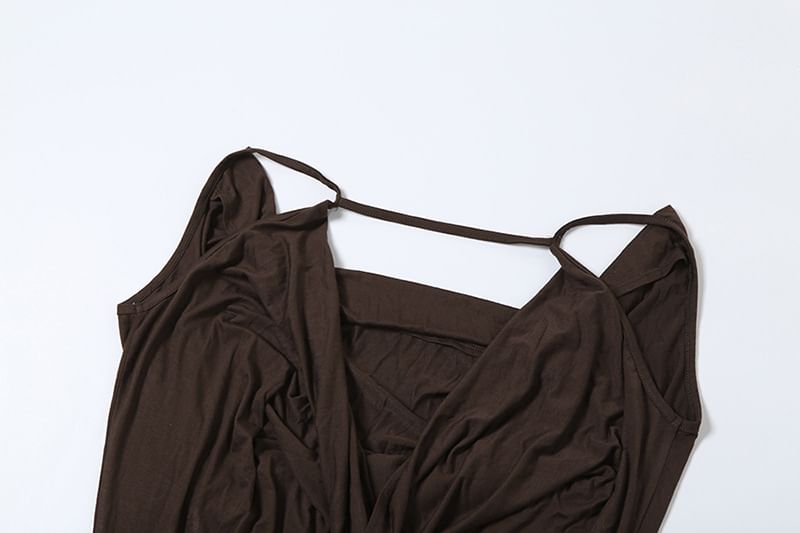 Sheath Cowl Neck Mini Strap Plain Spaghetti Dress