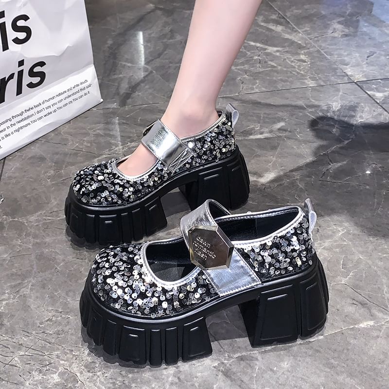 Shoes Sequined Mary Jane Platform
