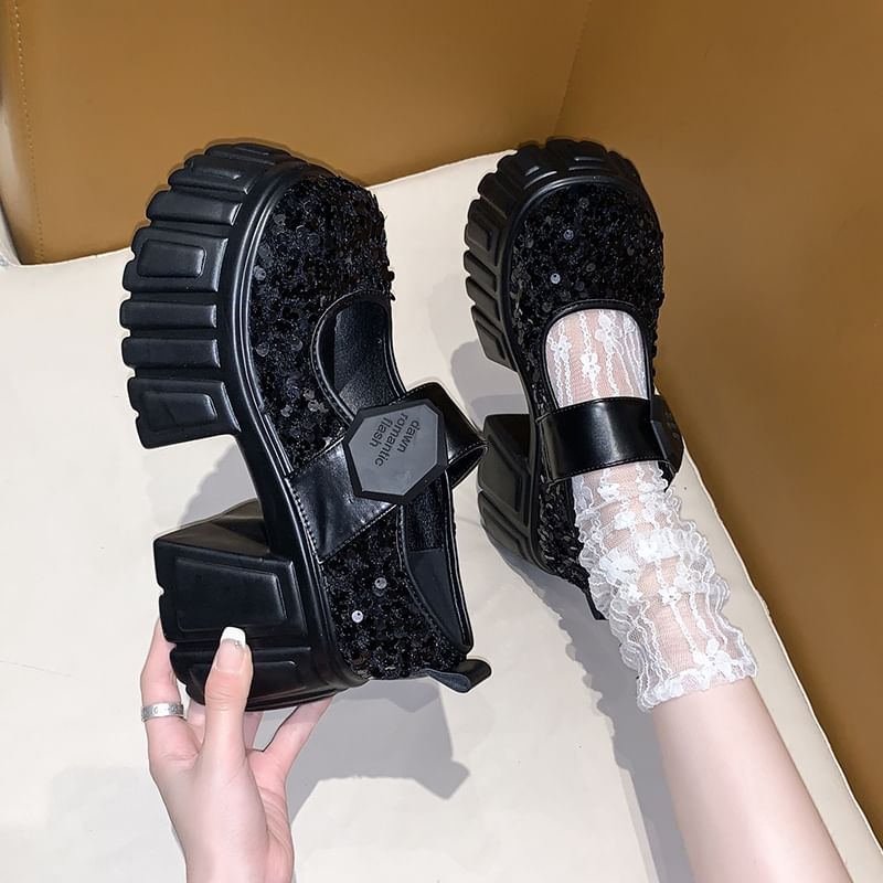 Shoes Sequined Mary Jane Platform