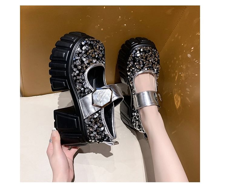 Shoes Sequined Mary Jane Platform