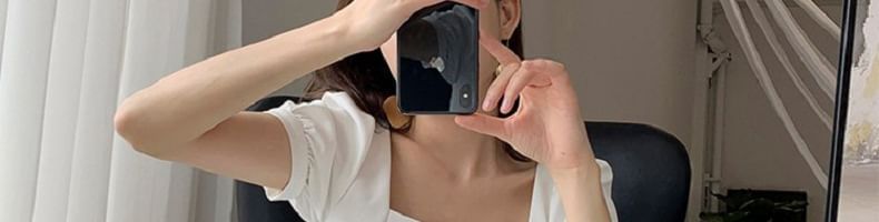 Dress Puff Neck A-Line Mini Sleeve Plain Square