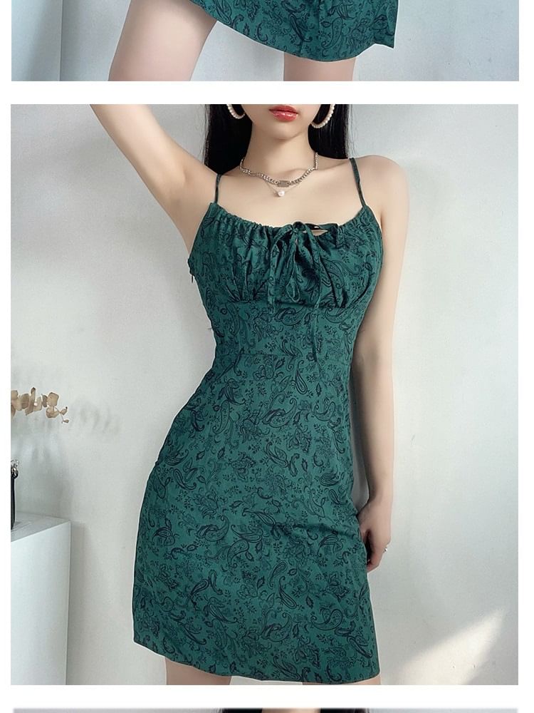 Dress A-Line Front Floral Print Mini Spaghetti Tie Strap