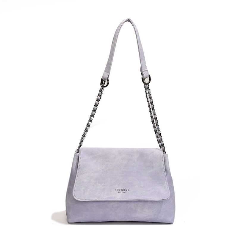 Tote Chain Lettering Flap Faux Bag Leather Strap