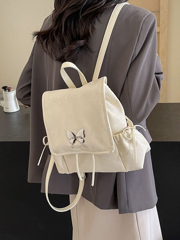Multi-Pocket Flap Backpack Butterfly Studded